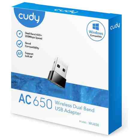 Adaptador Wi-Fi Cudy WU650 Mini USB 2.0 AC650 Dual Band – até 433 Mbps em 5 GHz