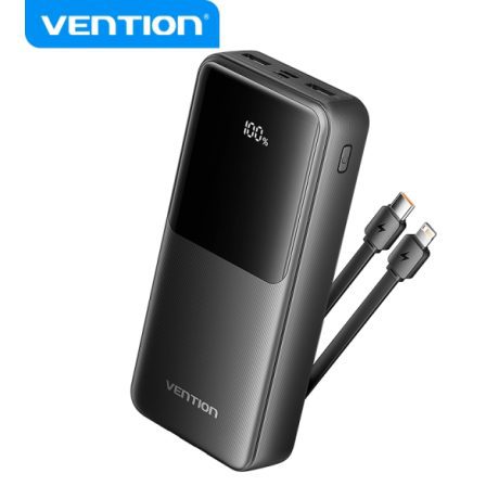 Vention Power Bank 20.000 mAh - Múltiplas Interfaces - Alta Capacidade de Carregamento - Saída Total 3A - Preto