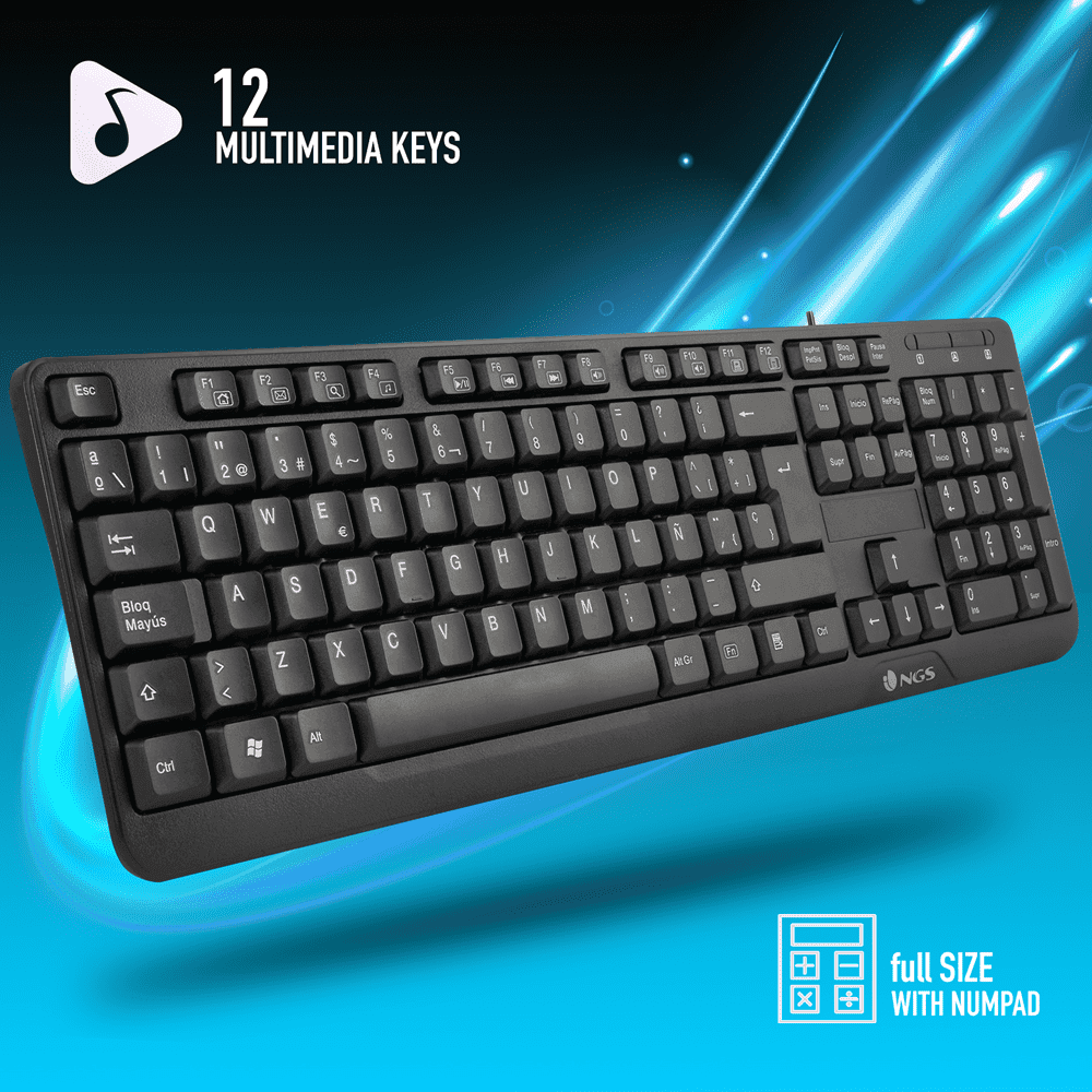 Teclado NGS Funky v3 com 12 teclas multimídia - Cabo de 1,4 m - QWERTY português - Image 2