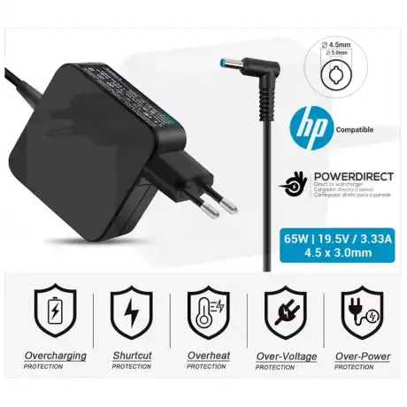 CARREGADOR COMPATÍVEL HP | 19,5V / 3,33A | 4,5 X 3,0MM | 65W DIRETO À PAREDE