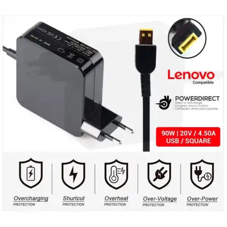 CARREGADOR COMPATÍVEL LENOVO | 20V / 4.5A | QUADRADO | 90W DIRETO À PAREDE