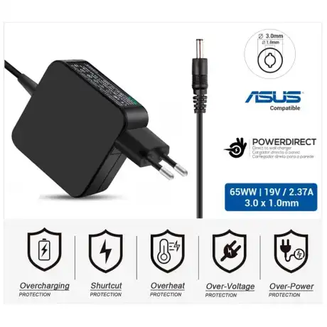 CARREGADOR COMPATÍVEL COM ASUS | 19 V / 2,37 A | 3,0 X 1,0 MM | 45W DIRETO NA PAREDE