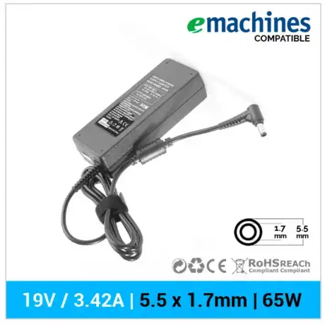 CARREGADOR EMACHINES COMPATÍVEL | 19V / 3,42A | 5,5 X 1,7MM | 65W
