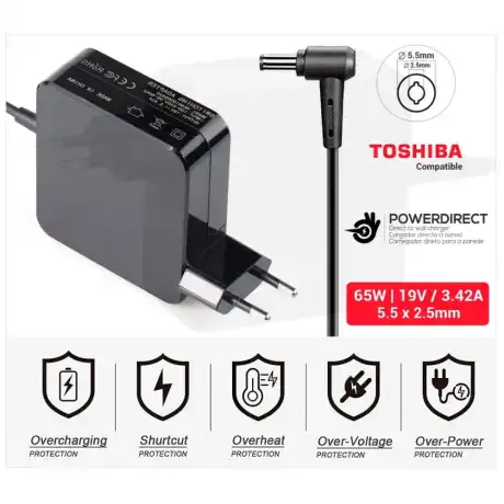 CARREGADOR COMPATÍVEL COM TOSHIBA | 19 V / 3,42 A | 5,5 X 2,5 MM | 65W