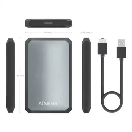 Caixa externa Aisens ASE-2529B de 2,5" SATA de 9,5 mm para USB 3.0/USB 3.1 GEN1 - Preto/Cinza