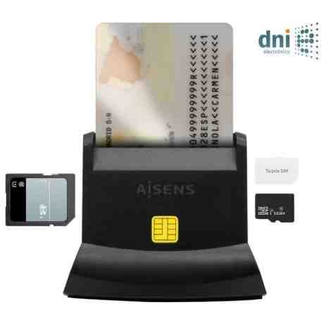 Leitor de cartão inteligente USB-C Aisens com leitor de cartão SIM, SD, Micro SD, MMC, RS-MMC, Micro MMC – Preto