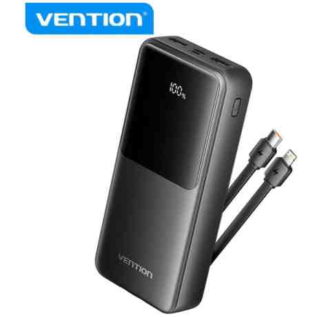 Vention Power Bank 20.000 mAh – Múltiplas Interfaces – Alta Capacidade de Carregamento – Saída Total 3A – Preto