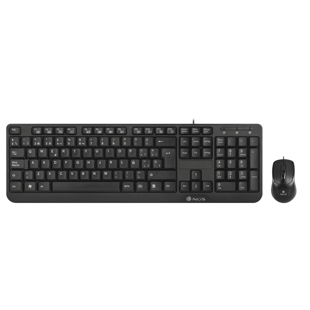 Cocoa Kit de teclado e mouse multimídia com fio NGS – Teclado QWERTY português – 12 teclas multimídia